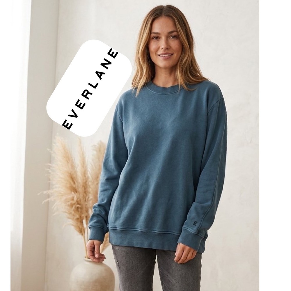 Everlane Organic Cotton Crewneck Sweatshirt Blue Gray Large Pullover Athleisure
